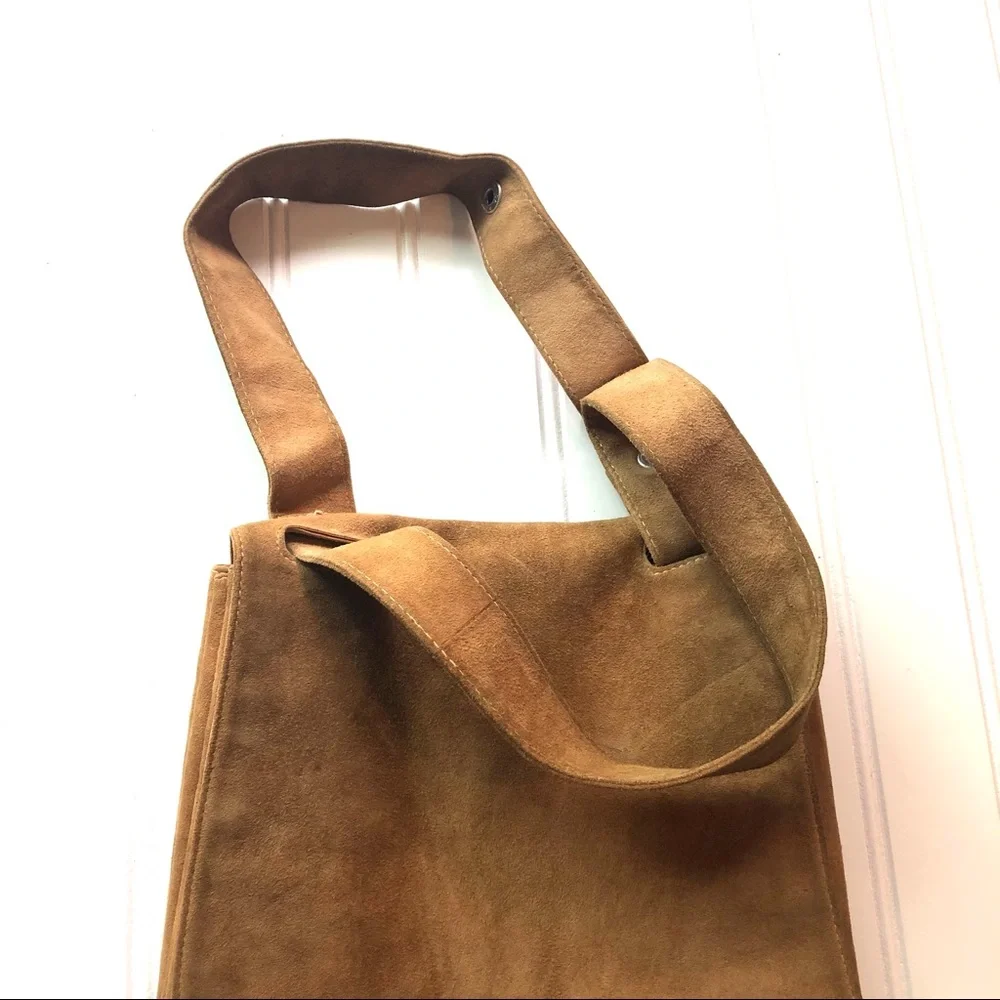Vintage Suede Leather Flap Shoulder Purse BOHO